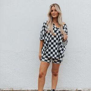 Checkered Black and White Women's Tunic Top